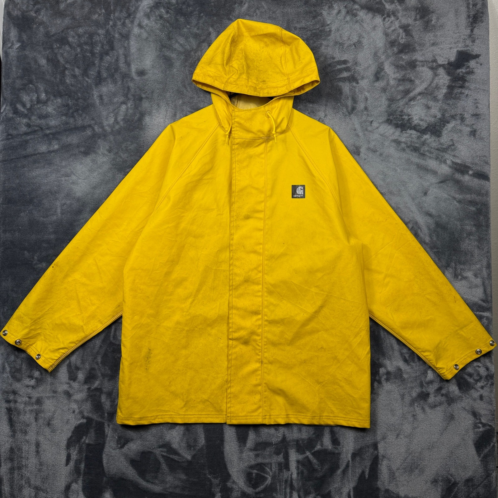 Carhartt Rain Jacket Mens Small Yellow Hooded Pvc Waterproof Coat C79ylw